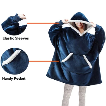 Oversized Hoodie Blanket With Sleeves Sweatshirt Plaid Winter Fleece Hoody Women Pocket Female Hooded Sweat