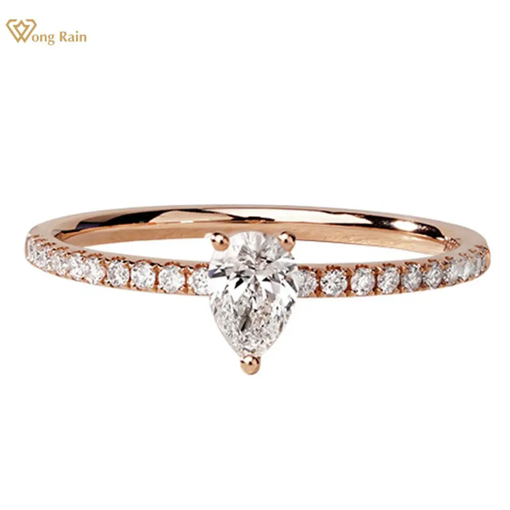 

Wong Rain 925 Sterling Silver Pear Cut Lab Sapphire Wedding Engagement Rose Gold Simple Ring For Women Fine Jewelry Gifts