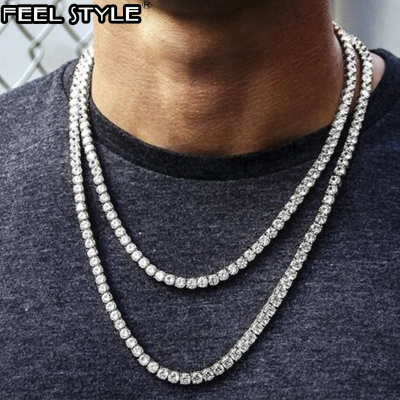 AAA CZ Stone Tennis Chain 4MM Bling Iced Out Gold Cubic Zircon Necklaces Bracelet For Men Hip Hop Jewelry 20/22/24inch | Украшения и