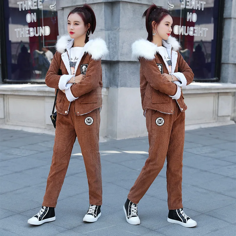 

Winter Women Sportswear Tracksuit Thick Fleece Loose Warm Zip Up Jacket Hoodie+pant Running Jogger Fitness Casual Set Sport Suit