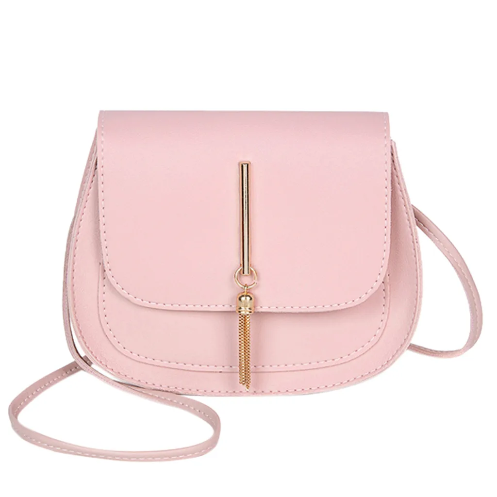 Модные сумки через плечо с кисточками для женщин, простой стиль, одноцветная кожаная сумка на плечо, женская сумка-мессенджер, bolso mujer - Цвет: Pink