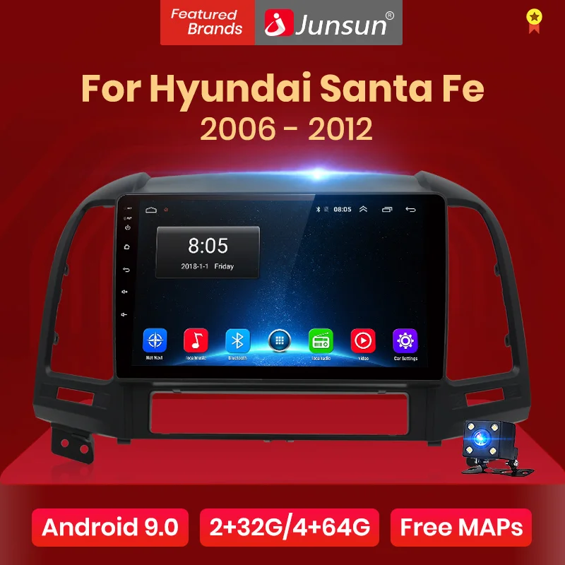 Junsun 2G+ 32G Android 8,1 для hyundai Santa Fe 2006-2012 Авто 2 din Радио стерео плеер Bluetooth gps навигация нет 2din dvd