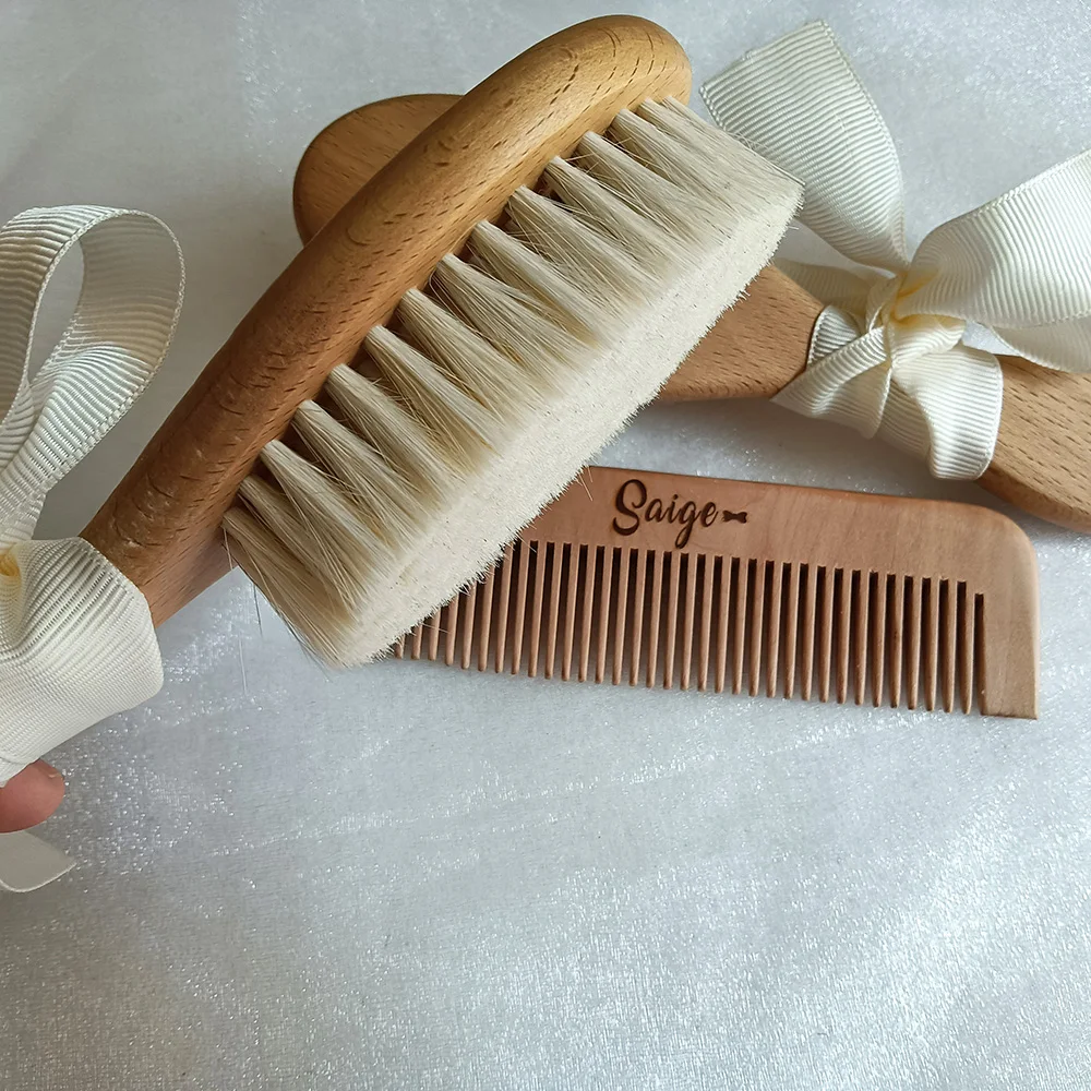 Baby Bathing Comb Baby Care Hair Brush Pure Natural Wool Wood Comb Newborn Massager