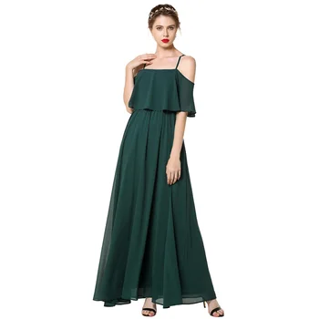 

Siskakia Ruffles Off Shoulder Camisole Chiffon Maxi Dress Casual Evening Party Dresses Swing Solid Green Summer 2020 New