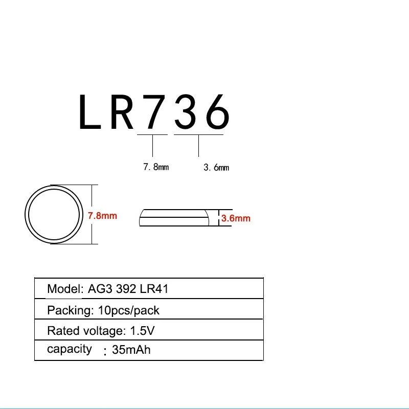 Щелочные батарейки LR41 AG3 1 5 В 100 шт./лот SR41W 392 192 GP192A LR736 для фонариков игрушек часов