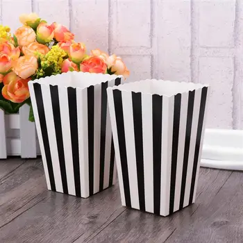

24pcs Popcorn Boxes Holder Containers Cartons Paper Bags Stripe Box for Movie Theater Dessert Tables Wedding Favors (Black)