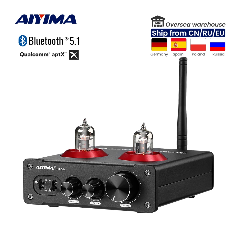 AIYIMA Audio T4 Bluetooth 6J1 Vacuum Tube Amplifier 100W Digital Power TPA3221 QCC3031 APTX-HD Stereo AMP for Home Theater DIY aiyima t9 pro aptx hd bluetooth amplifier audio 100wx2 hifi stereo power amplificador usb dac coax opt vu meter tube amplifier