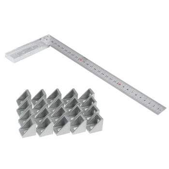 

1x 30cm Aluminum Handle with Stainless Steel Scale Right Measuring Angle Square Ruler & 20Pcs 2020 Corner Fitting Angle Aluminum