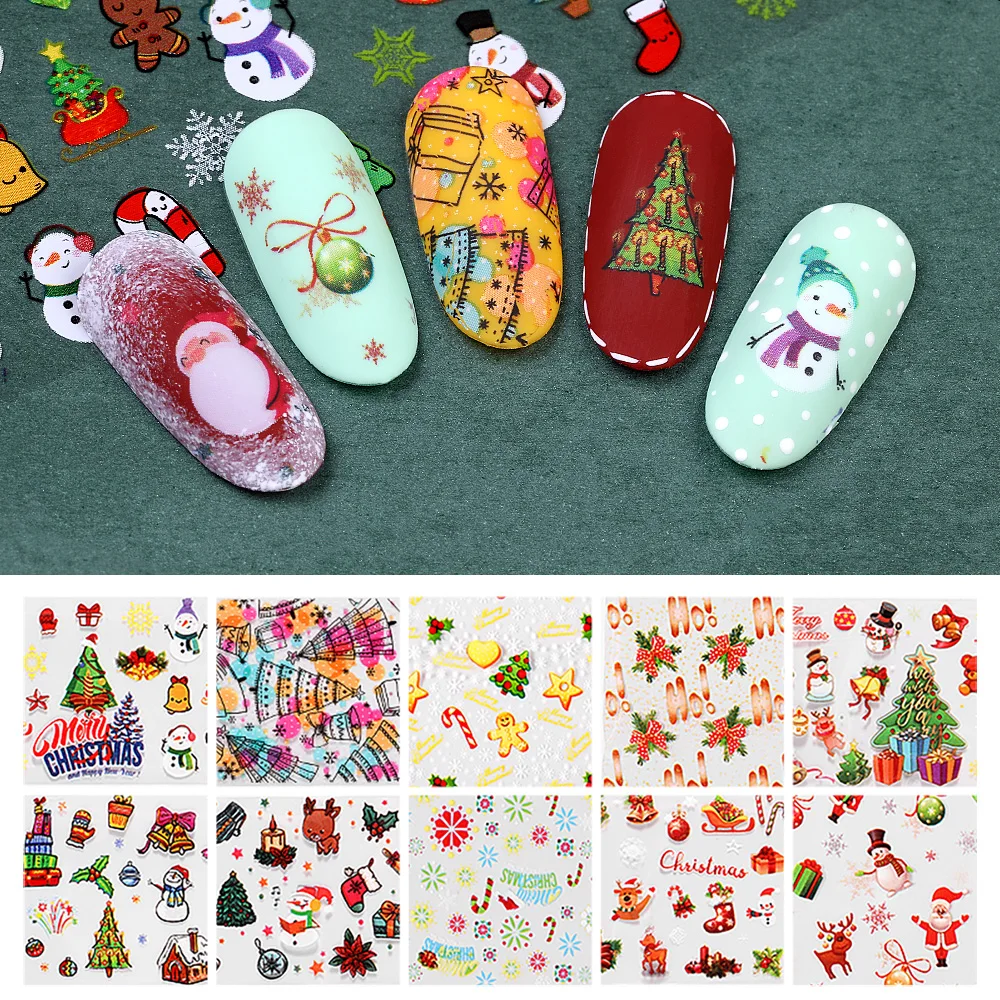 10 rolls/box Christmas nail foil transfer sticker decals snow sliders for nails art designs manicure snowflake decorations 5
