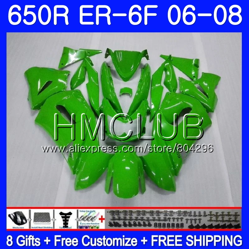 

Body For KAWASAKI NINJA 650R ER6 F 650 ER 6F 2006 2007 2008 12JK.2 Ninja650R glossy green ER-6F 06 08 ER6F 06 07 08 Fairing Kit