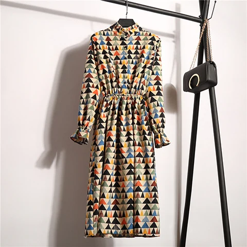 Женское бархатное винтажное пригородное платье с высокой эластичной эластичной талией, женское платье, трапеция с длинным рукавом, вечернее платье с цветочным принтом, элегантное стройное весеннее платье, 18 цветов - Цвет: color 08