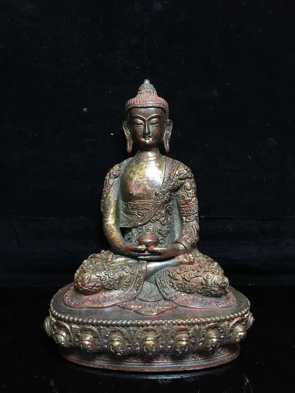 

Home Decor 9" Tibet Buddhism Temple Old Bronze Cinnabars Shakyamuni Buddha Statue Medicine Buddha Amitabha Enshrine the Buddha