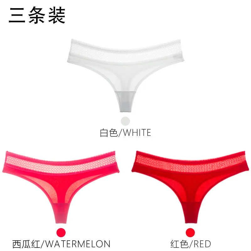 3Pcs Pure Cotton Soft Women's Sexy Lace Panties Thongs G Strings Seamless Underwear Women Panty Briefs Bikini Cotton Crotch - Цвет: Розово-красный