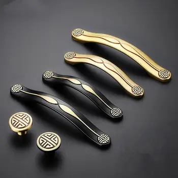 

Solid copper new Chinese drawer round handle wardrobe long handle white furniture black gold handle