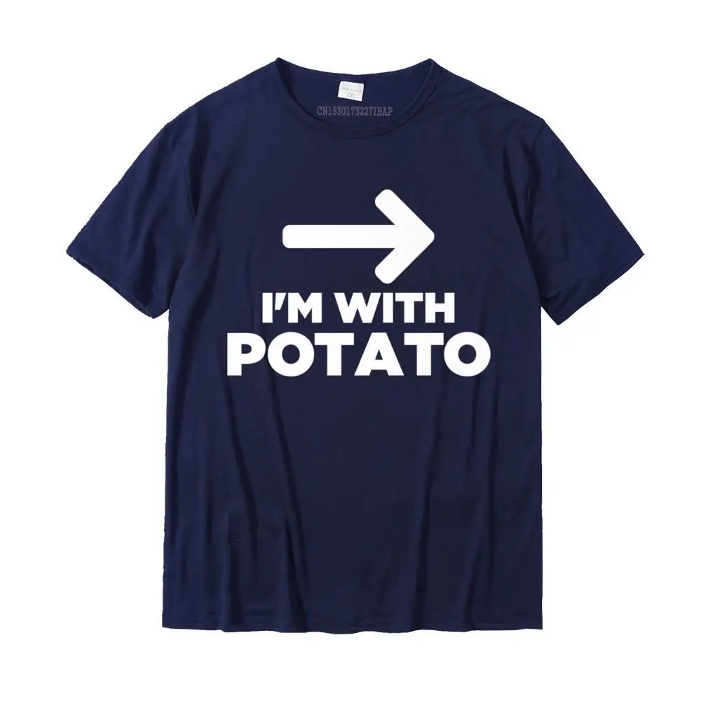 New Arrival Simple Style Family T-shirts Crewneck 100% Cotton Men's Tops Tees Short Sleeve Summer/Autumn Family T-Shirt I'm With Potato With Arrow Pointing Funny Food Humor Pun Premium T-Shirt__MZ15123 navy
