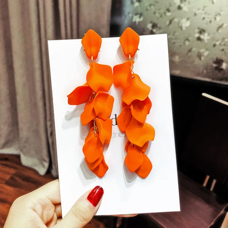 Exaggerated Acrylic Petal Flower Tassel Long Earrings For Women Beach Holiday Jewelry Red Yellow Blue Colors
