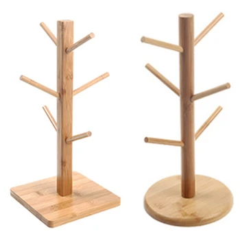 

Wooden Coffee Cup Rack 6 Cup Mug Holder Countertop Pantry Stands Mug Tree Shape Rack