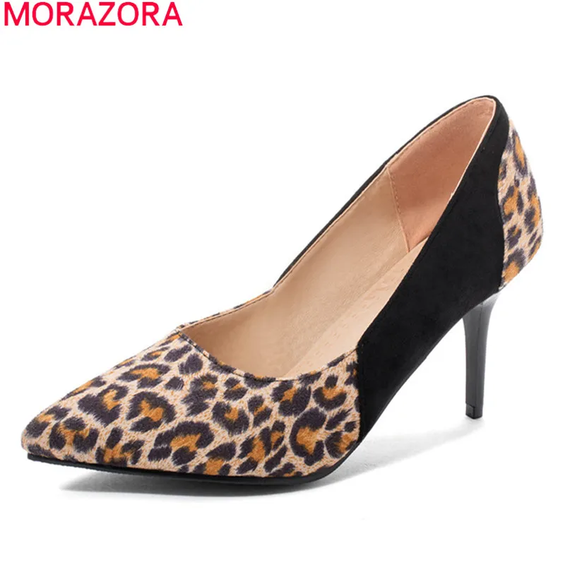 

MORAZORA plus size 33-48 new fashion women pumps stiletto high heels pointed toe ladies shoes summer shallow Leopard shoes
