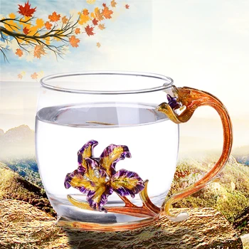 

Europe P Iris Enamel Glass Mug Milk Tumbler Office Coffee Tumbler Breakfast Mugs creative Wedding gift Home Drinking Ware