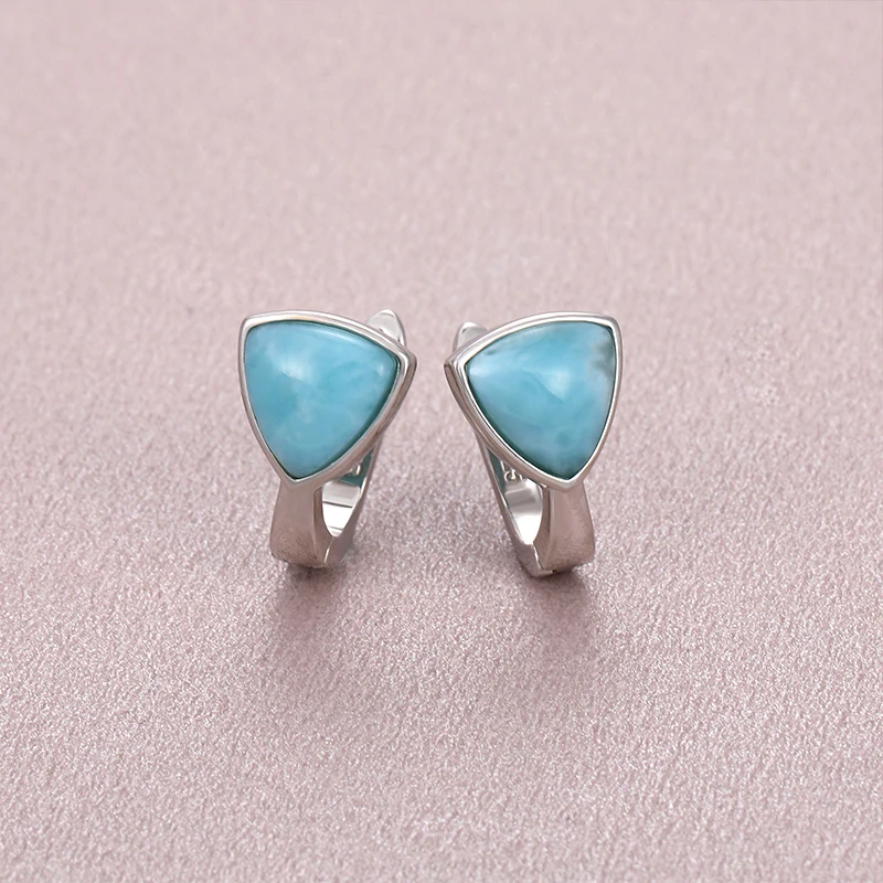 2021 Simple Fashion Geometric LOVE Charm 925 Sterling Silver Jewelry Gift Classic Natural Precious Larimar Earrings for Women 
