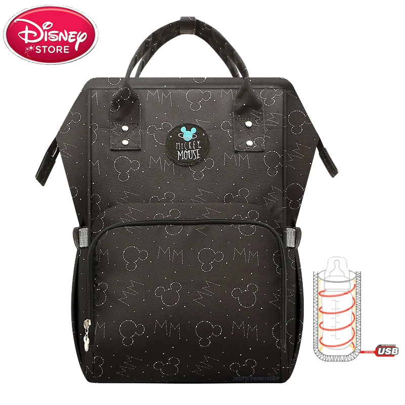 Сумка для подгузников disney, сумка для мам, сумка для мам, USB бутылочка, Микки Маус, детские сумки для подгузников, рюкзак для путешествий, сумки для кормления, для ухода за ребенком - Цвет: black