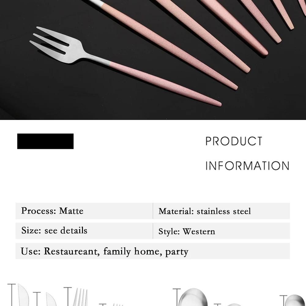 Description Picture 4 of itemPink Gold Western Tableware Dinner Knife Fork Spoon Teaspoon Flatware Cutlery Set Stainless Steel Home Dinner Dinnerware Set