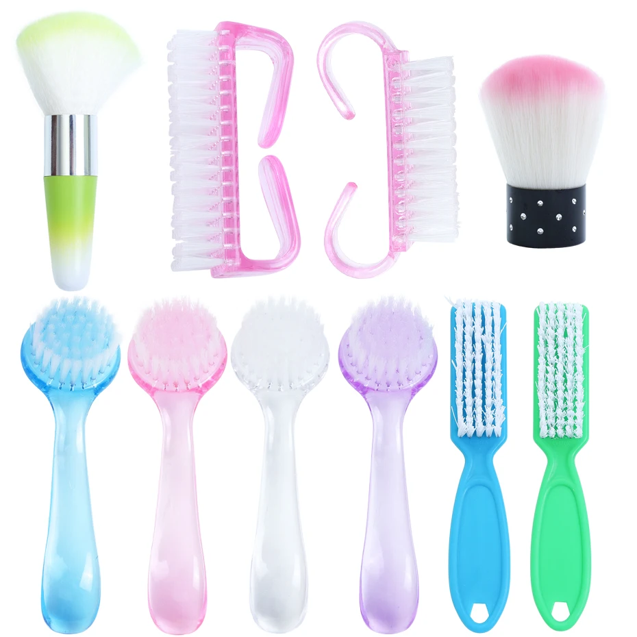 Cepillo para uñas de plástico para limpieza de manicura, cepillo suave para quitar polvo, accesorios profesionales para el cuidado de uñas GL095, 6 tipos, 1 unidad