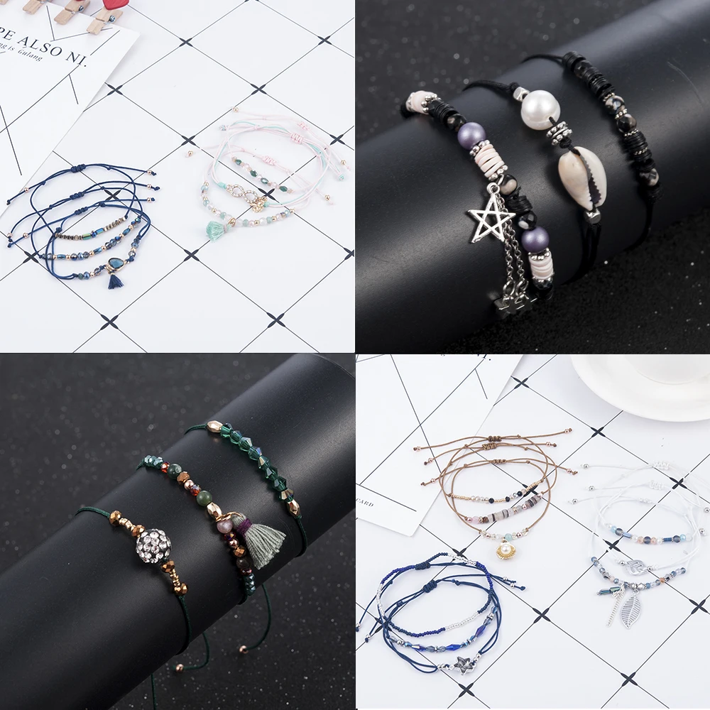3 шт./компл. Boho Для женщин Оболочка жемчужные бусы, натуральный камень, сердечко с бахромой в виде звезд, с украшением в виде кристаллов браслет подарок на летнюю вечеринку браслет-напульсник, высочайшего качества, senhora