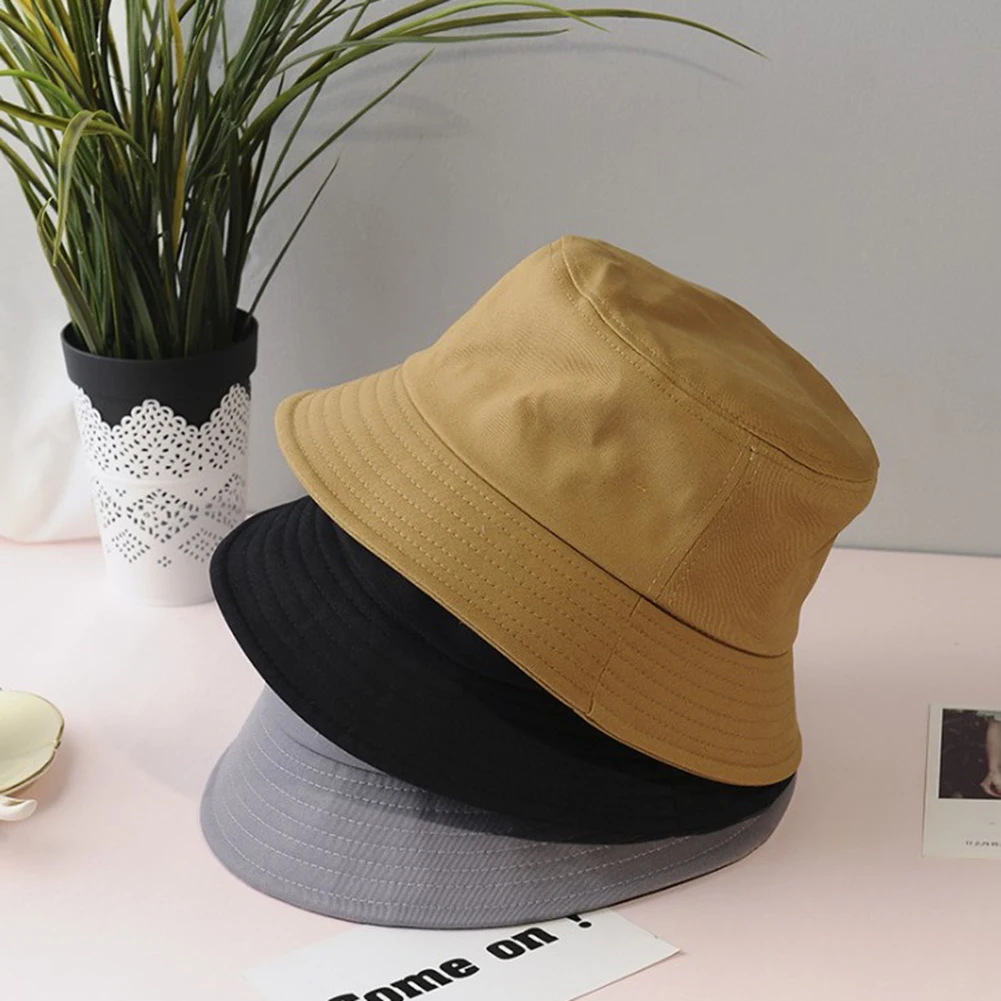 

Fashinon Simple Sun Prevent Hats Unisex Summer Foldable Bucket Hat Solid Color Outdoor Sunscreen Cotton Fishing Hunting Cap