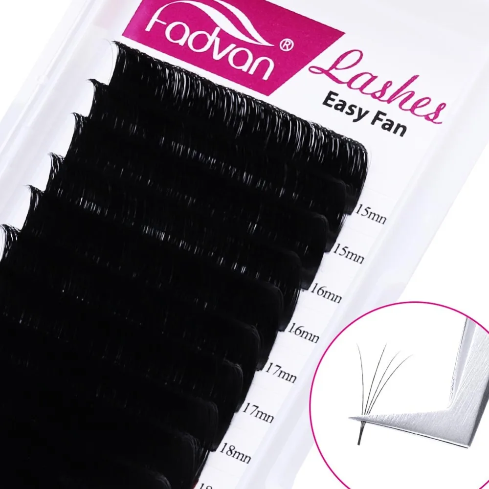Fadvan Make-up Super Long Easy Fanning False Eyelash Extension 15-20mm Fast Blooming 2d/5d/6d/8d/12d Fanning Lashes for Building