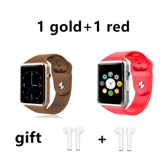Drop Shipping 2 PCS A1 WristWatch Bluetooth Smart Watch Pedometer With SIM Camera Smartwatch for Android PK DZ09 watches - Цвет: 1 gold and 1 red