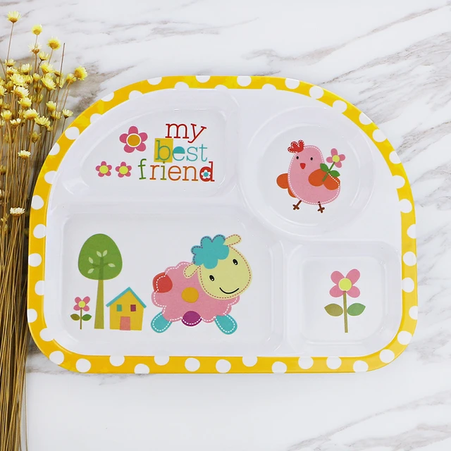 Toddler Melamine Compartment Trays In Fun Illustrations