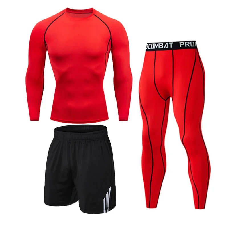 

New Arrival Sports Suit Men's Running Sets Jogging Underwear Sportswear Gym Tights Running Tracksuit Training 3 pieces Clothes