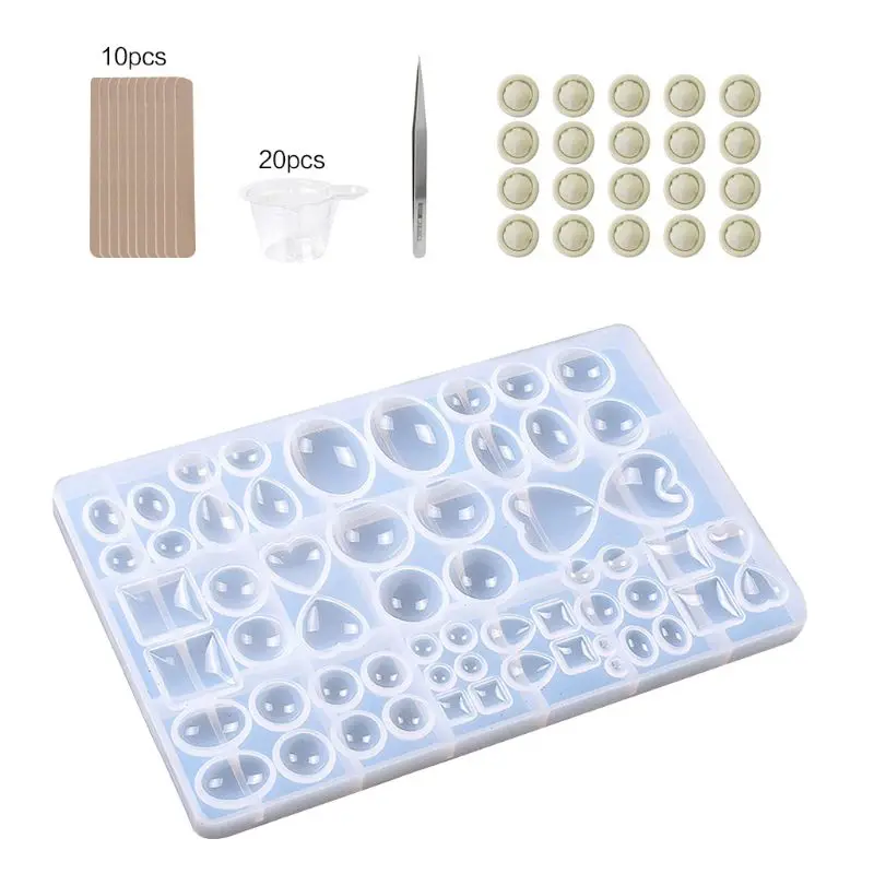 

52 Pcs Gem Jewelry Silicone Casting Mold for Resin Epoxy, Polymer Clay, Earring Making, Heart, Oval, Circle, Droplet, Square