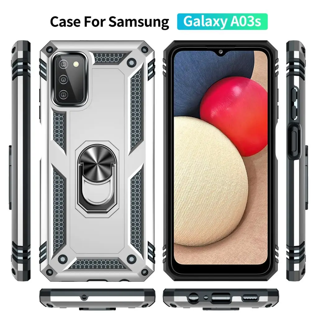 for Samsung A03s Armor Shockproof Case for Samsung Galaxy A03s Military Protective Magnet Holder Ring Case Cover for A 03s 03 s silicone cover with s pen