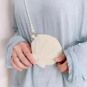 

Angelatracy 2019 Shell Coin Purse White Pearl Coin Bag Bead Women Key Buckle Handmade Card Holder Beads Embroidery Zipper Change Wallet Crossbody Bags