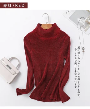 

HOT SELLING Miyake fashion fold long sleeve new sexy solid turtleneck velvet T-shirt IN STOCK