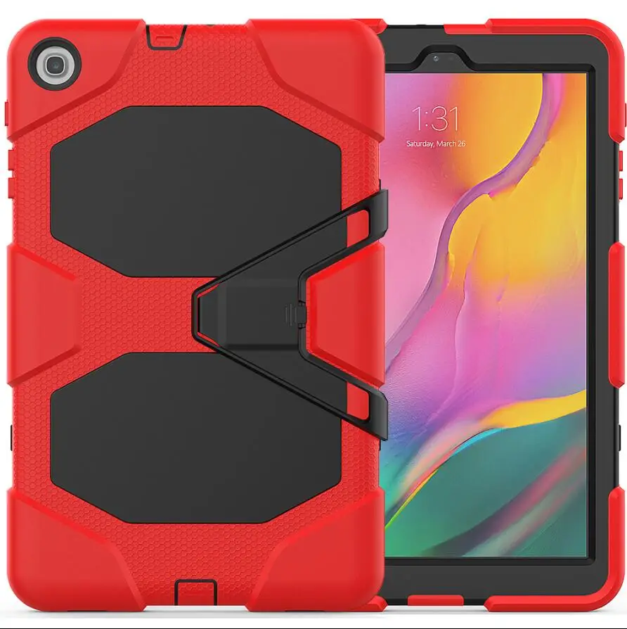 Для Samsung Galaxy Tab A 10,1 T510 T515 SM-T510 чехол для планшета, противоударный жесткий прочный Броня сверхмощный силиконовый чехол+ ручка - Цвет: Красный