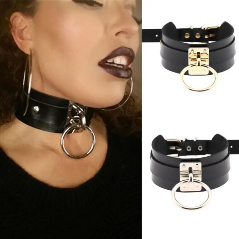 New Fashion Punk Gothic Wide PU Leather O Ring Collar Choker Necklace Women |