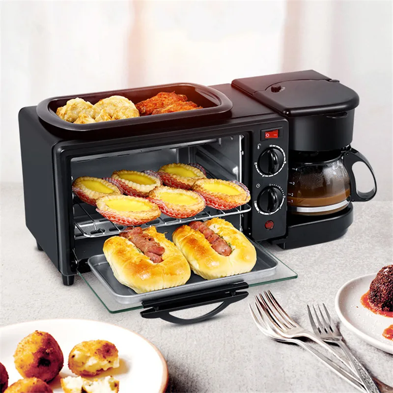 

VOGVIGO 3 In 1 Electric Breakfast Machine Multifunction Coffee Maker Frying Pan Mini Oven Household Bread Pizza Oven Frying Pan