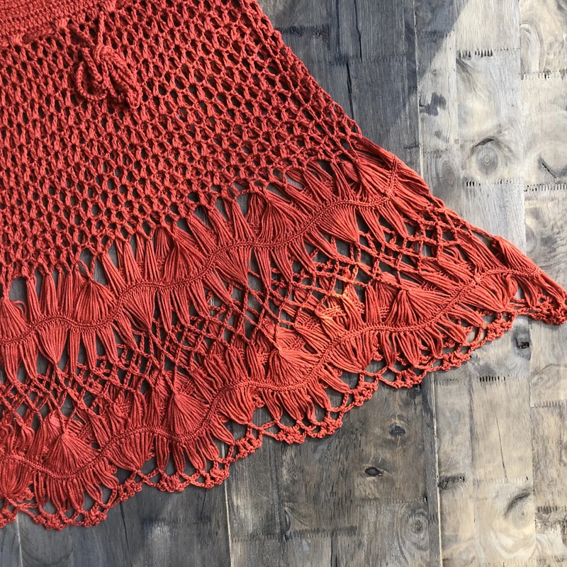 Вязанные крючком бикини Boho Хлопковые вязаные мини юбки женские летние пляжный с завышенной талией выдалбливают мини юбки крутые горячая распродажа
