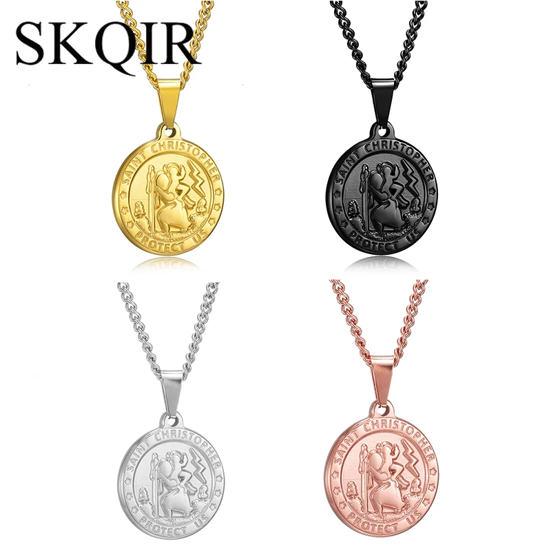 

Saint Christopher Carrying Jesus Across River Pendant Silver Rose Gold Black Necklace Bible Christian Gift Women Jewelry Amulets