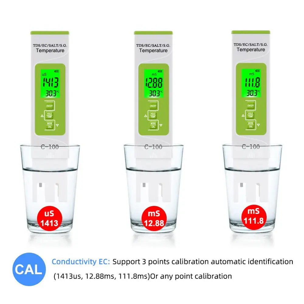 

5 in 1 TDS/EC/Salinity/S.G./Temperature Meter Digital Water Quality Tester for household Pools Drinking Water Aquarium