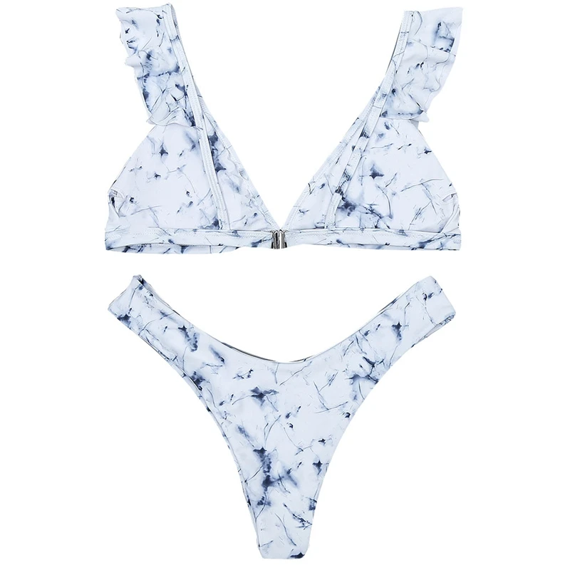 

Marble Print Bikini Beachwear Bikini Split Ruffles Swimsuit Simple Bikini