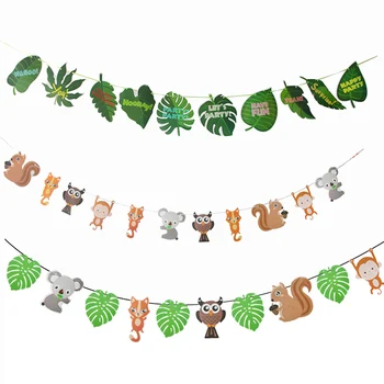 

1set Cute Jungle Animal Paper Banner Garland Boy Birthday Party Decorations Kids Zoo Safari Jungle Party Decor Baby Shower Bboy