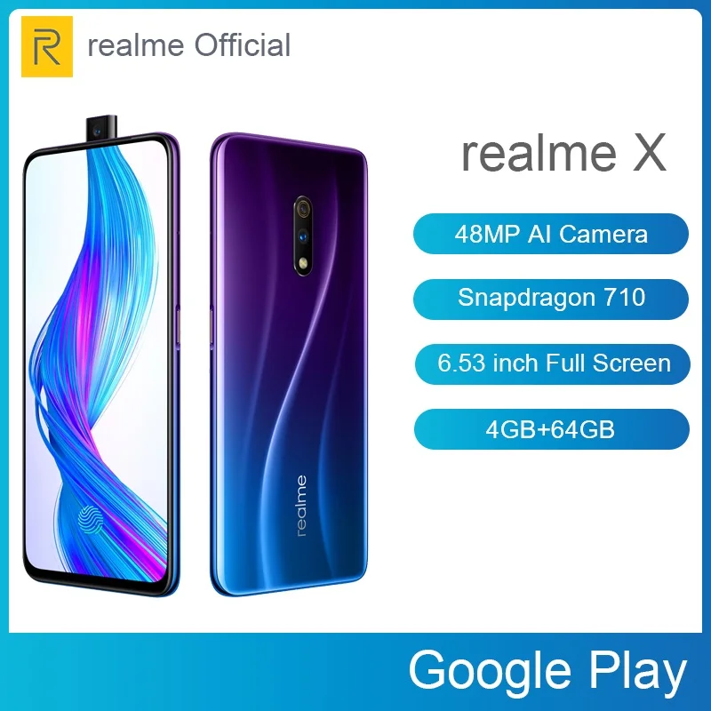 Realme X 4/6 ГБ ОЗУ 64/128 Гб ПЗУ Snapdragon 710 Восьмиядерный мобильный телефон 48MP двойная
