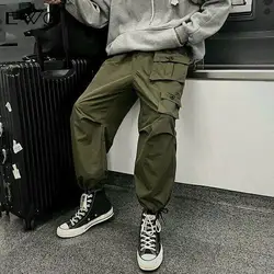 EWQ/осень-зима 2019 полной длины шнуровка карманы элистичные, средней, посадки брюки карго БО мужской в Корейском стиле личность FS975