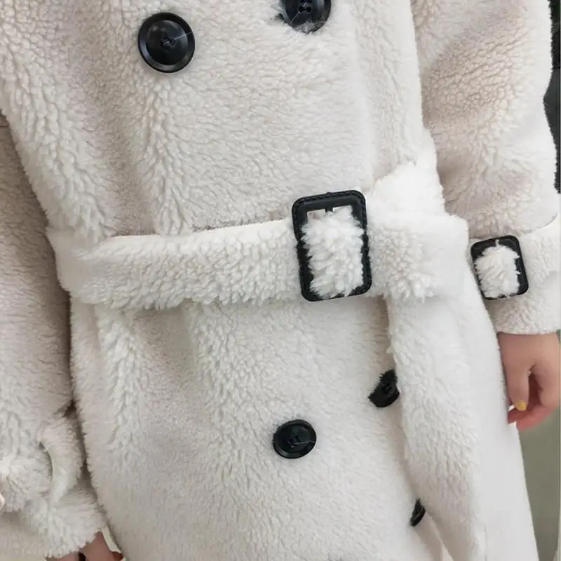 Корейские женские зимние теплые куртки из искусственного меха, отложной воротник, натуральная овчина, длинные шерстяные пальто, плюшевые толстые куртки