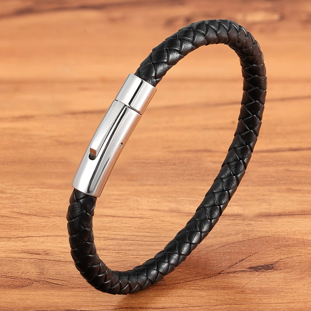 TYO New Top Stainless Steel Braided Bracelets For Women Men Genuine Leather Bracelets & Bangles Special Birthday Party Jewelry