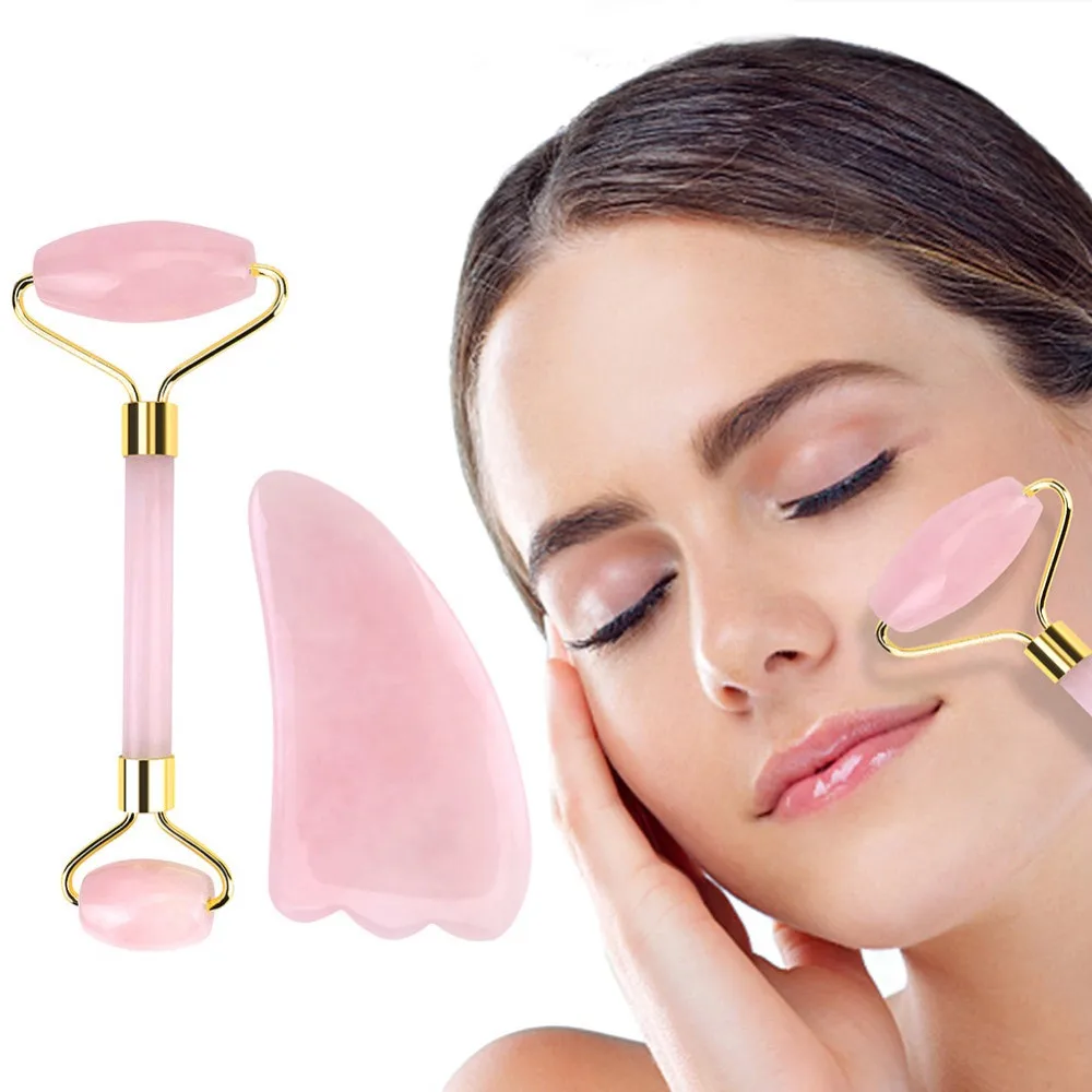 

Rose Quartz Jade Roller Slimming Facial Roller Double Heads Massage Face Slimming Body Neck Head LiftingTool Beauty Health Care